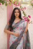 Elegant Grey Space Silk Digital Print Bhungali Work Saree Lace Border for Women