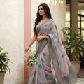 Elegant Grey Space Silk Digital Print Bhungali Work Saree with Lace Border for Women