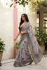 Elegant Grey Space Silk Digital Print Bhungali Work Saree with Lace Border for Women