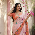 Beautiful Pink Space Silk Digital Print Bhungali Work Saree Lace Border for Women