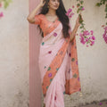 Beautiful Pink Space Silk Digital Print Bhungali Work Saree Lace Border for Women
