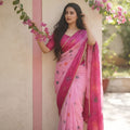 Stylish Hot Pink Space Silk Digital Print Bhungali Work Saree Lace Border for Women