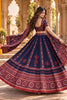 Stunning Navy Blue Chinon Ajrakh Printed Designer Lehenga Choli with Dupatta for Women