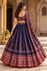 Stunning Navy Blue Chinon Ajrakh Printed Designer Lehenga Choli with Dupatta for Women
