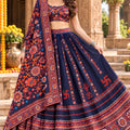 Stunning Navy Blue Chinon Ajrakh Printed Designer Lehenga Choli with Dupatta for Women