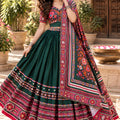 Elegant Dark Green Chinon Ajrakh Printed Designer Lehenga Choli with Dupatta for Women
