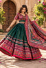 Elegant Dark Green Chinon Ajrakh Printed Designer Lehenga Choli with Dupatta for Women