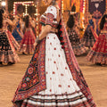 Stylish White Chinon Ajrakh Printed Designer Lehenga Choli with Dupatta for Women