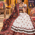 Stylish White Chinon Ajrakh Printed Designer Lehenga Choli with Dupatta for Women