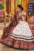 Stylish White Chinon Ajrakh Printed Designer Lehenga Choli with Dupatta for Women