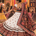 Stylish White Chinon Ajrakh Printed Designer Lehenga Choli with Dupatta for Women