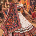 Stylish White Chinon Ajrakh Printed Designer Lehenga Choli with Dupatta for Women