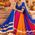 Glorious Royal Blue Georgette Multicolor Designer Lehenga Choli with Lace Work and Dupatta