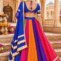 Glorious Royal Blue Georgette Multicolor Designer Lehenga Choli with Lace Work and Dupatta