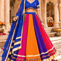 Glorious Royal Blue Georgette Multicolor Designer Lehenga Choli with Lace Work and Dupatta