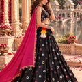 Stunning Black Roman Silk Designer Lehenga Choli with Mirror Work and Dupatta