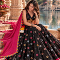 Stunning Black Roman Silk Designer Lehenga Choli with Mirror Work and Dupatta