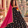 Stunning Black Roman Silk Designer Lehenga Choli with Mirror Work and Dupatta