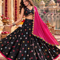 Stunning Black Roman Silk Designer Lehenga Choli with Mirror Work and Dupatta