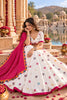 Stunning White Roman Silk Designer Lehenga Choli with Mirror Work and Pink Dupatta