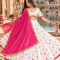 Stunning White Roman Silk Designer Lehenga Choli with Mirror Work and Pink Dupatta