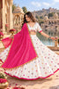 Stunning White Roman Silk Designer Lehenga Choli with Mirror Work and Pink Dupatta