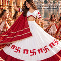 Beautiful White and Red Roman Silk Printed Designer Lehenga Choli with Dupatta for Women