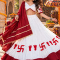Beautiful White and Red Roman Silk Printed Designer Lehenga Choli with Dupatta for Women