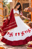 Beautiful White and Red Roman Silk Printed Designer Lehenga Choli with Dupatta for Women