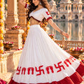Beautiful White and Red Roman Silk Printed Designer Lehenga Choli with Dupatta for Women