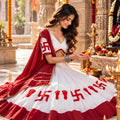 Beautiful White and Red Roman Silk Printed Designer Lehenga Choli with Dupatta for Women