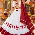 Beautiful White and Red Roman Silk Printed Designer Lehenga Choli with Dupatta for Women
