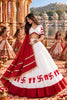 Beautiful White and Red Roman Silk Printed Designer Lehenga Choli with Dupatta for Women