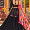 Trendy Black Roman Silk Designer Lehenga Choli with Plain Work and Multicolor Dupatta for Women