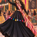 Trendy Black Roman Silk Designer Lehenga Choli with Plain Work and Multicolor Dupatta for Women