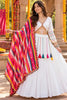 Charming White Roman Silk Designer Lehenga Choli with Plain Work and Multicolor Dupatta for Women