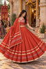 Glorious Rust Orange Roman Silk Designer Lehenga Choli with Kutchi Embroidery Work and Dupatta for Women
