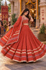 Glorious Rust Orange Roman Silk Designer Lehenga Choli with Kutchi Embroidery Work and Dupatta for Women