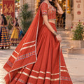 Glorious Rust Orange Roman Silk Designer Lehenga Choli with Kutchi Embroidery Work and Dupatta for Women