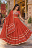Glorious Rust Orange Roman Silk Designer Lehenga Choli with Kutchi Embroidery Work and Dupatta for Women