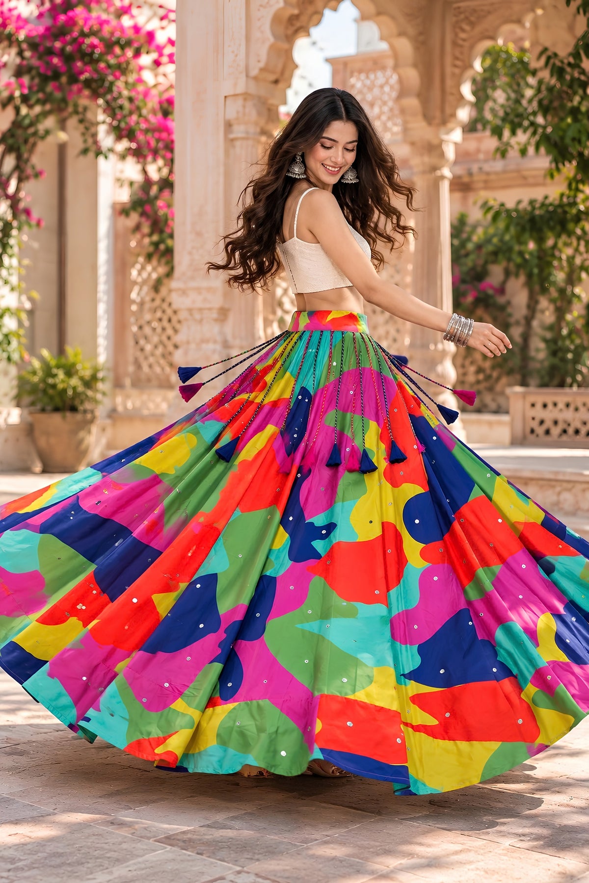 Wonderful Multicolor Crepe Printed Designer Lehenga Choli with Dupatta for Women