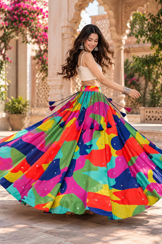 Wonderful Multicolor Crepe Printed Designer Lehenga Choli with Dupatta for Women