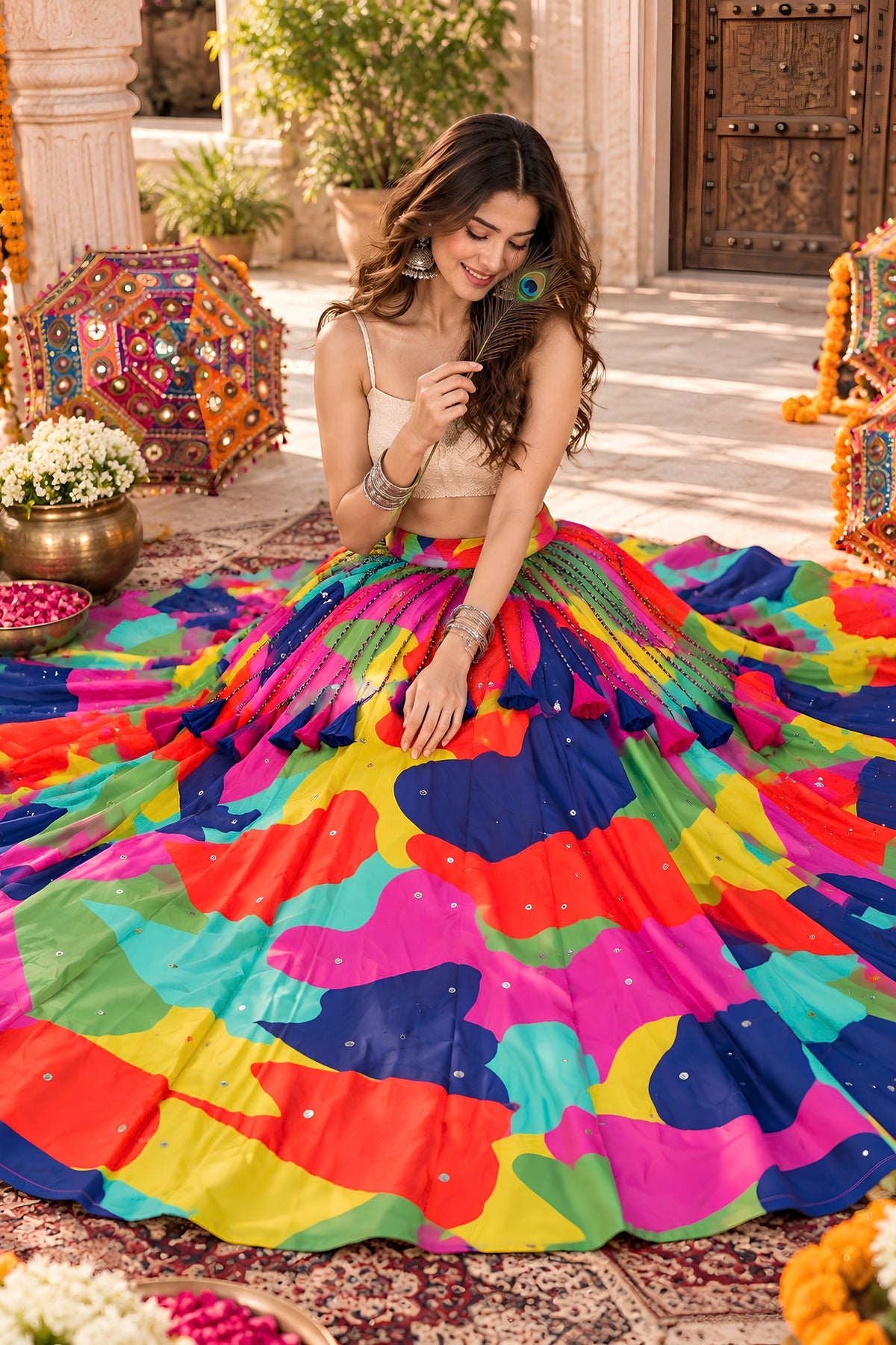 Wonderful Multicolor Crepe Printed Designer Lehenga Choli with Dupatta for Women