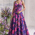 Stylish Purple Organza Floral Printed Indo Western Lehenga Choli for Women
