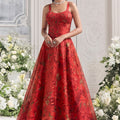 Outstanding Red Organza Floral Printed Indo Western Lehenga Choli for Women