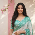Stylish Teal Green Space Silk Digital Print Saree with Lace Border for Women