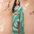 Stylish Teal Green Space Silk Digital Print Saree with Lace Border for Women