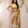 Graceful Olive Green Digital Print Saree with Lace Border for Women