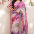 Premium Purple Space Silk Digital Print Saree with Lace Border for Women