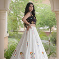 Elegant White Cotton Multicolor Embroidered Mirror Work Designer Lehenga Choli for Women